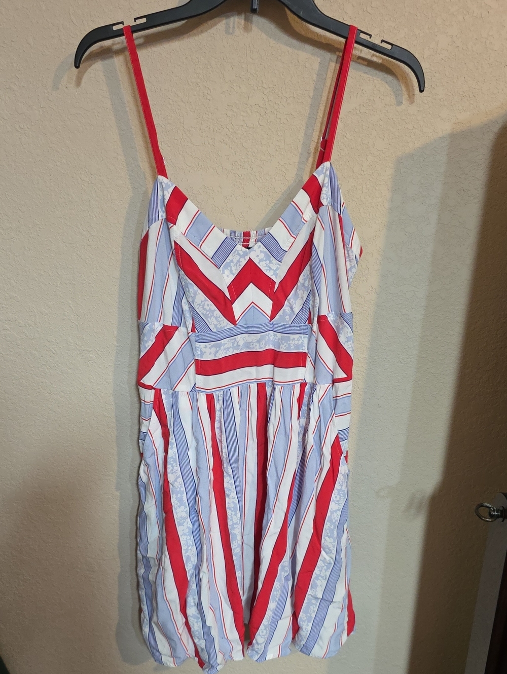 Express Red, White & Light Blue Striped Top Medium